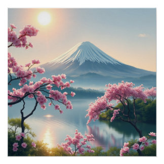 Poster mount fuji and cherry blossoms