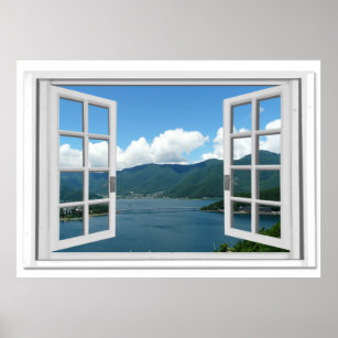 Poster Mountain Lake View Trompe l'oeil Fake Window