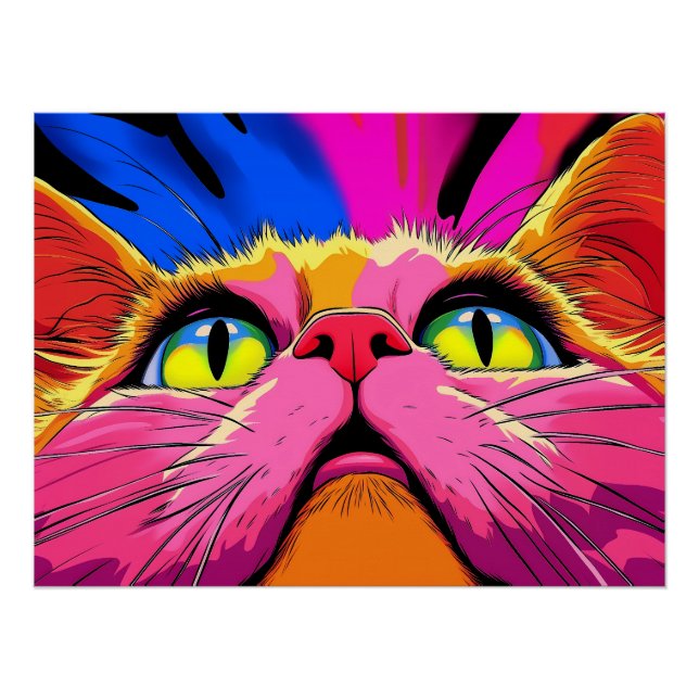Poster Moustaches Néon : La Vision Vive d'un Chat (Devant)