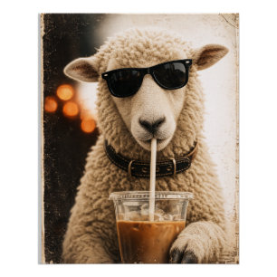Poster Moutons cools buvant du café glacé