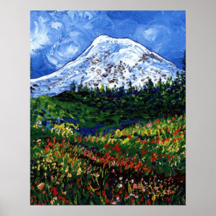 Poster Mt Rainier aux fleurs