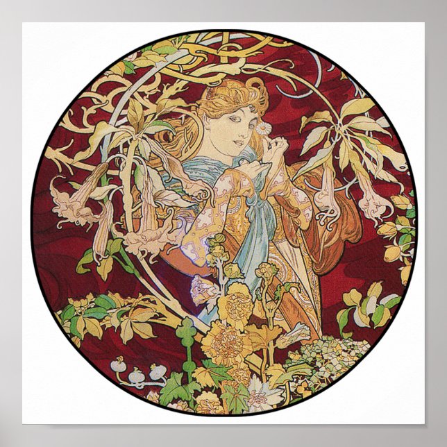 Poster Mucha Art Nouveau Imprimer : Femme avec mar (Devant)