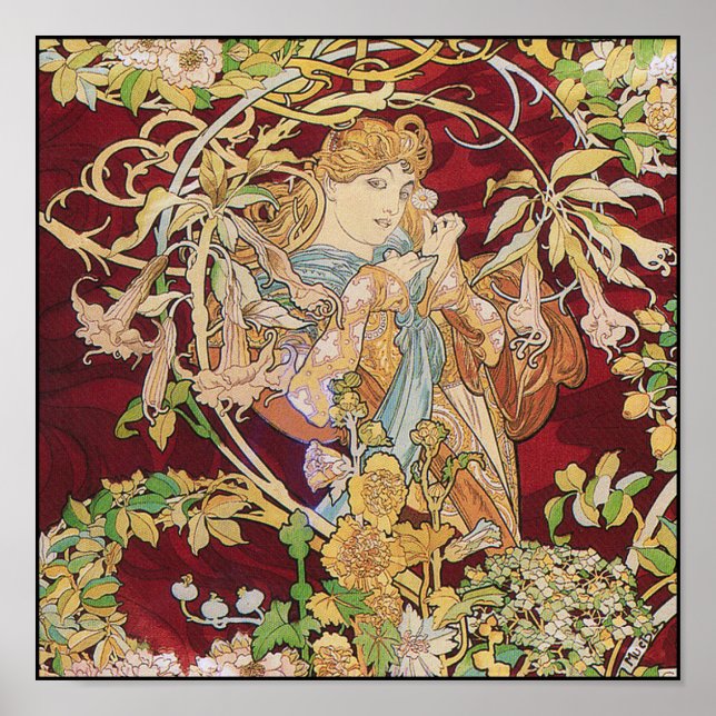Poster Mucha Art Nouveau Imprimer : Femme avec mar (Devant)