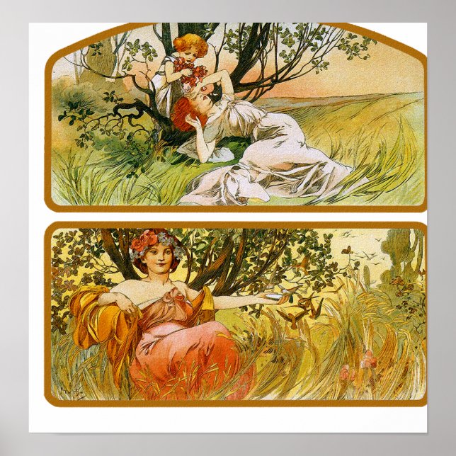 Poster Mucha Imprimer : Deux Scènes De La Nature (Devant)