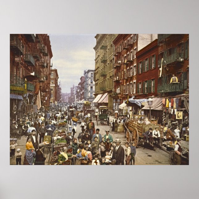 Poster Mulberry Street Market New York City 1900 (Devant)