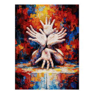 Poster Multiples Mains Tendues Vers le Haut Abstrait Expr