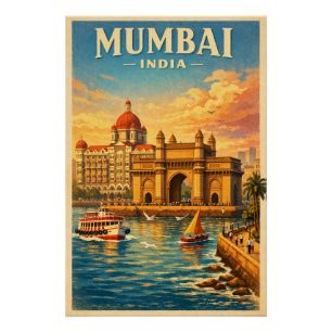 Poster Mumbai, Inde, dans un style rétro classique