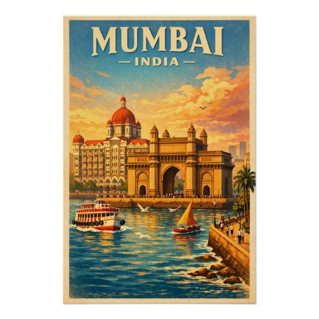 Poster Mumbai, India, in a classic retro (Devant)