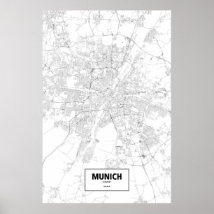 Poster Munich, Allemagne (noir sur blanc)