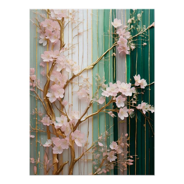 Poster Mur de Cerisiers en Fleurs  (Devant)