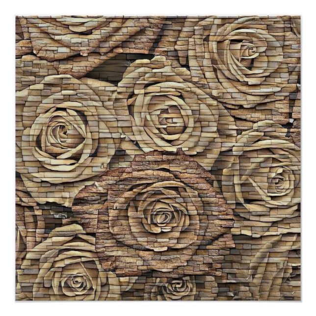 Poster Mur en pierre rose jaune Brown dessin moderne (Devant)