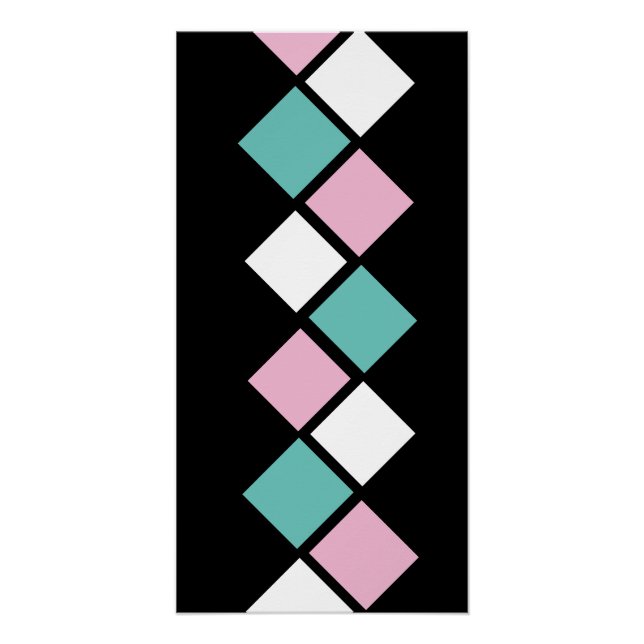 Poster mural Arlequin (Noir, Aqua & Rose) (Devant)