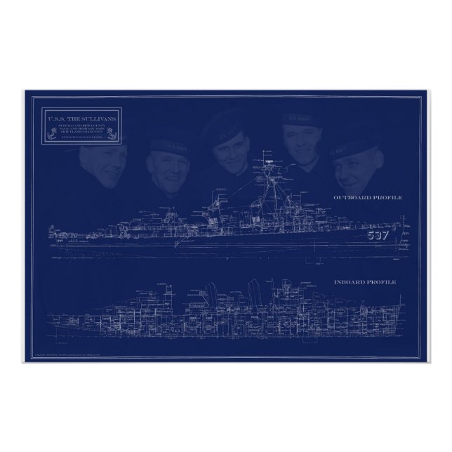 Poster Museum Ship The Sullivans Blueprint with Brothers (Devant)