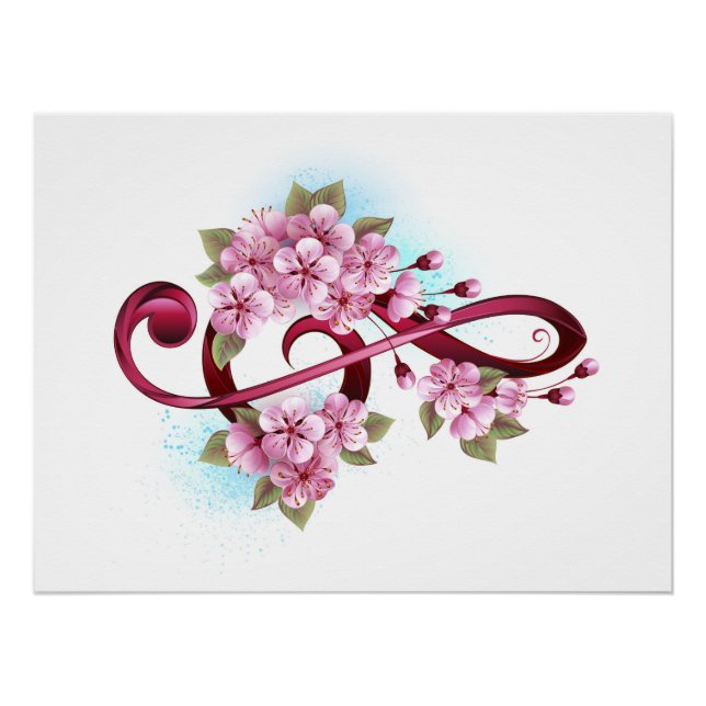 Poster Musical treble clef notes with sakura flowers (Devant)