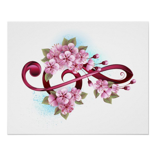 Poster Musical treble clef notes with sakura flowers (Devant)
