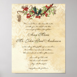 Poster Musical Vintage Turquoise Oiseau Rouge Fleur de ma