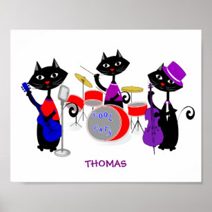 Poster Musique amusante bande de dessin chats musiciens C