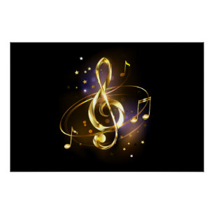 Poster Musique de clé de sol en or