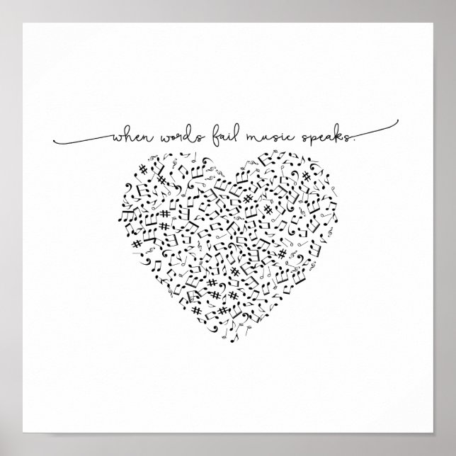 Poster Musique Parle Notes de Coeur Encadrées ou Non Enca (Devant)