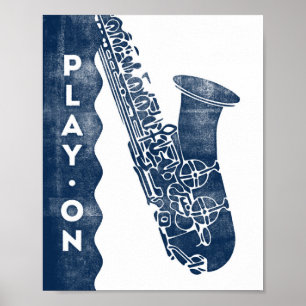 Poster Musique Saxophone Bleu Blanc Jouer Sur Impr