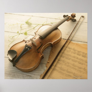 Poster Musique violon et feuille