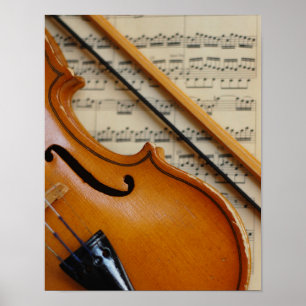Poster Musique violon et feuille