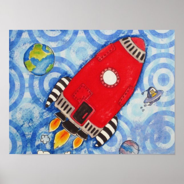 Poster My Moon Rocket in Red Print (Devant)