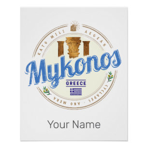 Poster Mykonos Cyclades Îles Grèce Souvenir Vintage