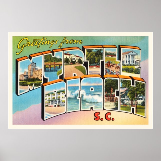 Poster Myrtle Beach Caroline du Sud SC Carte postale Vint (Devant)