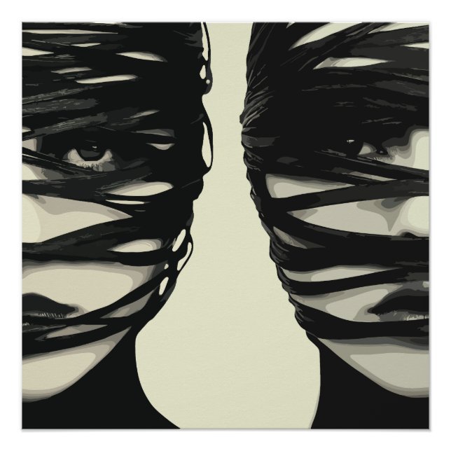 Poster Mystère Masqué : Art des Visages Enveloppés Double (Devant)