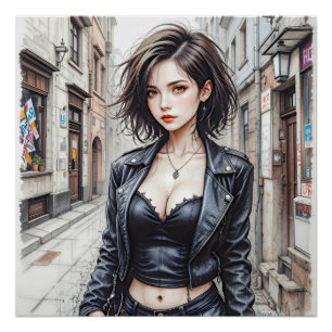 Poster Mystérieuse rebelle dans les rues pavées