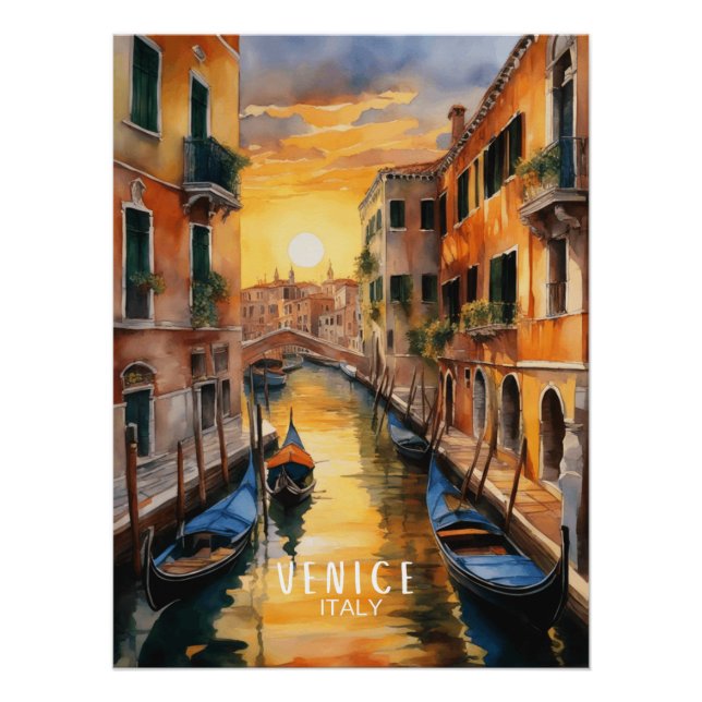 Poster Mystérieusement beau coucher de soleil à Venise (Devant)