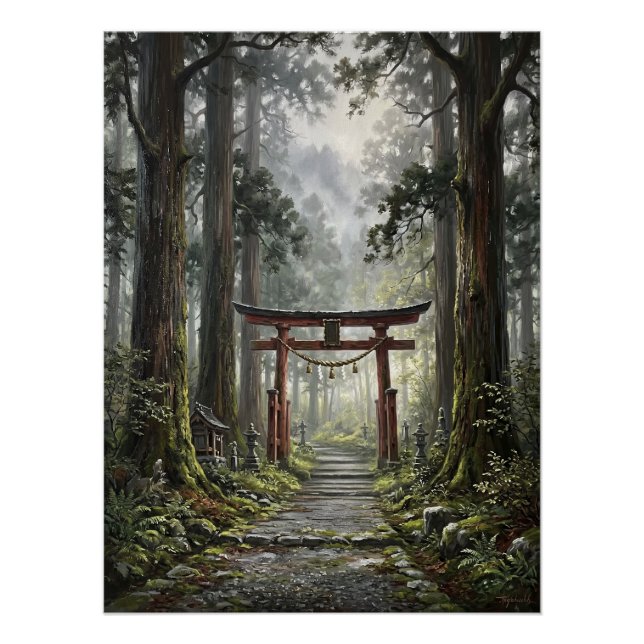 Poster Mystical forest and torii gate that symbolizes it (Devant)