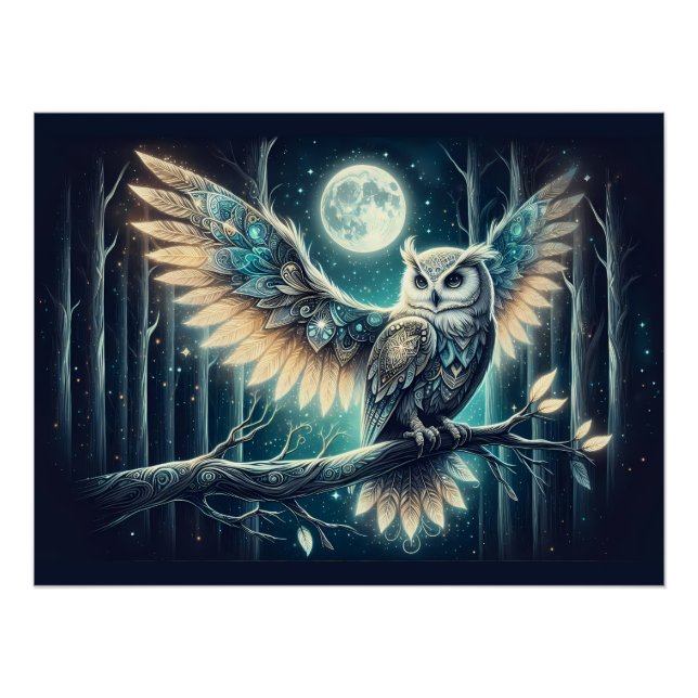 Poster Mystical Moon Owl Celestial Forest Glow (Devant)