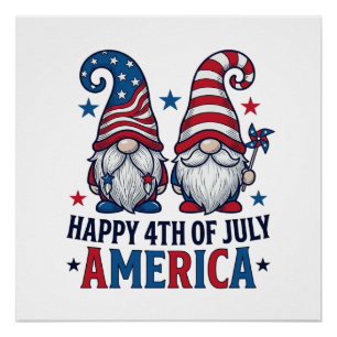 Poster Nains Patriotiques Bonne Fête du 4 Juillet America