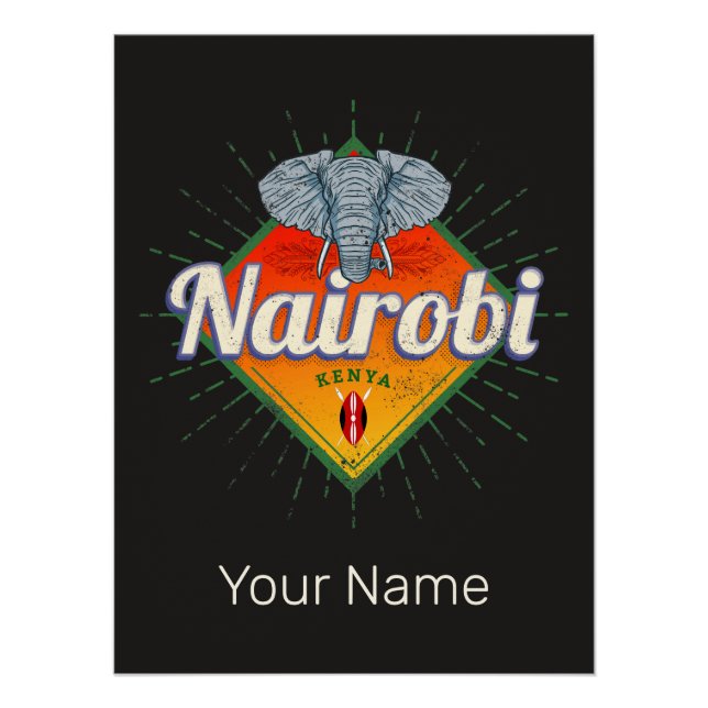 Poster Nairobi Capital Kenya Elephant Afrique Vintage (Devant)