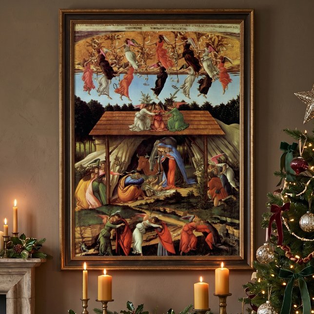 Poster Naissance du Christ par Botticelli, Nativité de No (Birth of Christ (Mystic Birth or Mystical Nativity) by Sandro Botticelli featuring a nativity scene.)
