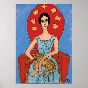 Poster Nancy en Chaise rouge avec Chat Salomon