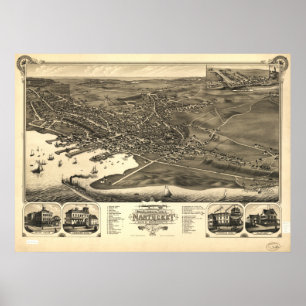 Poster Nantucket Massachusetts 1881 Antique Panoramic Map