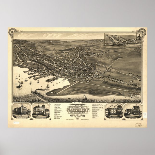 Poster Nantucket Massachusetts 1881 Antique Panoramic Map (Devant)
