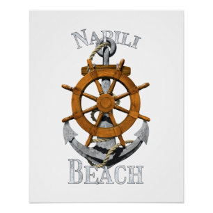 Poster Napili Beach Hawaii vacances Ancre nautique Helm