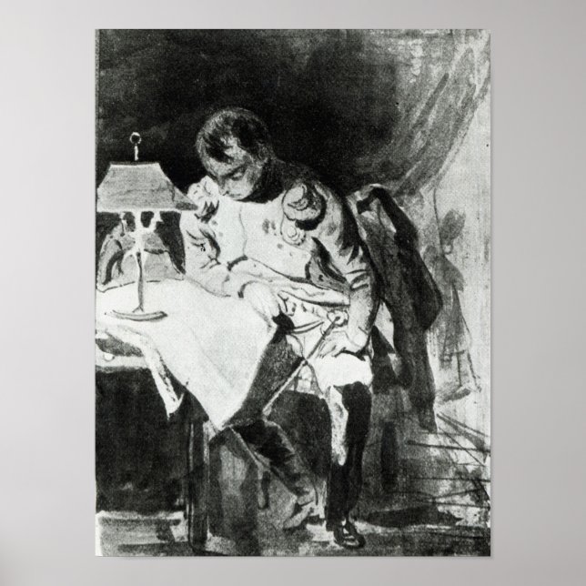 Poster Napoléon étudiant ses cartes par lamplight, vers 1 (Devant)