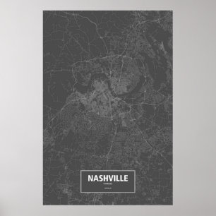 Poster Nashville, Tennessee (blanc sur noir)