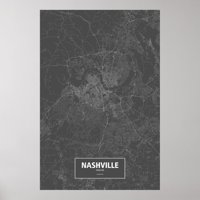 Poster Nashville, Tennessee (blanc sur noir) (Devant)