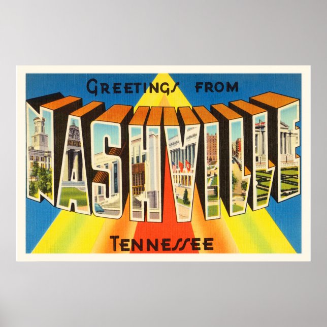 Poster Nashville Tennessee TN Vieux souvenir Vintage voya (Devant)