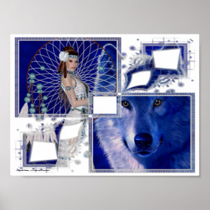 Poster Native American Woman & Blue Wolf 2