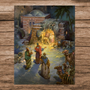 Poster Nativité de Noël Vintage avec Magi Visite
