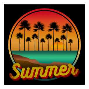 Poster nature d'été au coucher du soleil