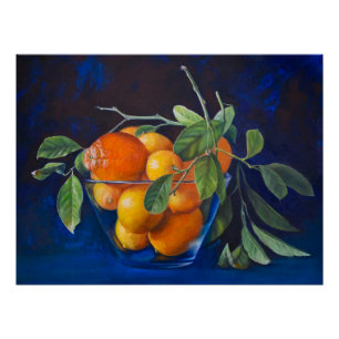 Poster Nature morte aux citrons et branche d'orange