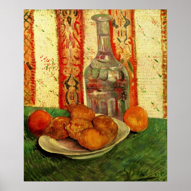 Poster Nature morte carafe et citrons par Vincent van Gog (Devant)